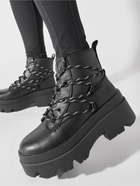 UGG Brisbane Black Chunky Platform Lace-Up Boots